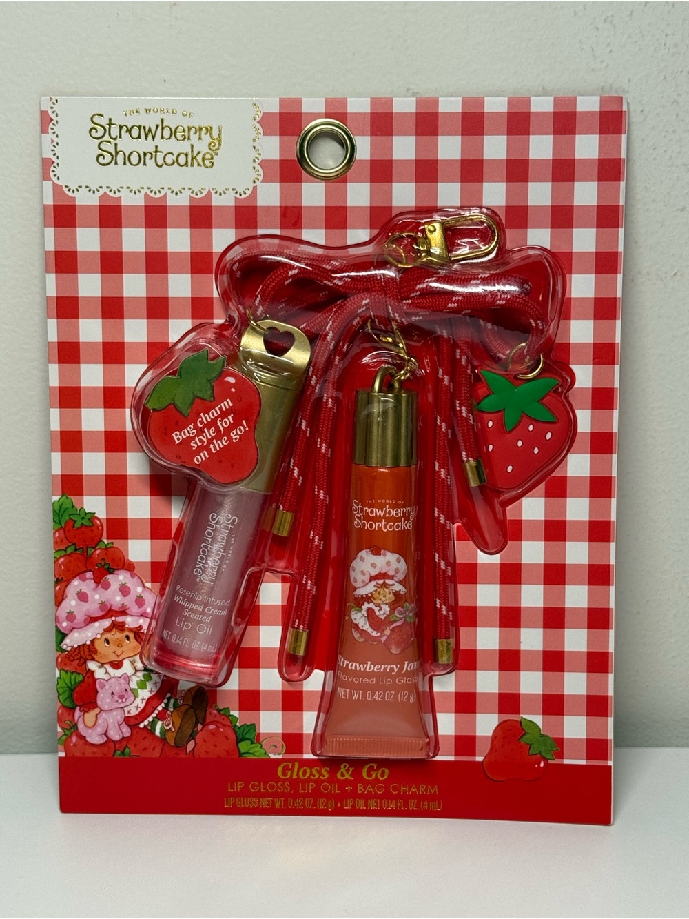 Strawberry Shortcake Lip Gloss And Oil Key Chain Charms Bow Scented